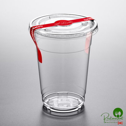 16 oz. Clear PET Plastic Cold Cup with Flat Lid, Tamper Evident Drink Label, and Band By Prime - 250/Pack