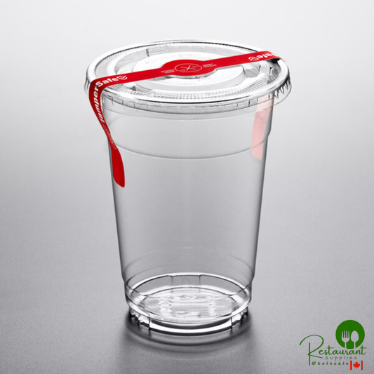 16 oz. Clear PET Plastic Cold Cup with Flat Lid, Tamper Evident Drink Label, and Band By Prime - 250/Pack