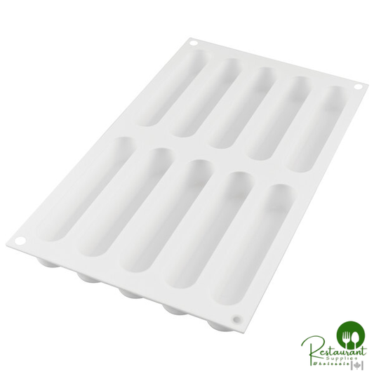 Silikomart FASHION ECLAIR 80 10 Compartment Silicone Baking Mold with Plastic Cutter and 10 Mini Trays - 5 1/8" x 1" x 1" Cavities