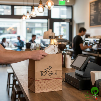 Bagcraft 10" x 6 3/4" x 12" Natural Kraft Paper Shopping Bag with Handles and "To-Go" Print - 250/Case