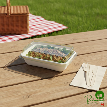 Eco-Products Veridian WorldView Compostable Green PLA Plastic Dome Lid for 24-32 oz. Rectangular Sugarcane Take-Out Containers - 200/Case