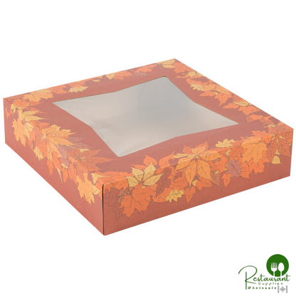 Southern Champion 10" x 10" x 2 1/2" Rustic Orange Window Pie / Bakery Box with Autumn Design - 150/Bundle