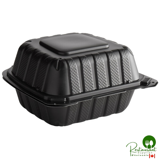 Ecopax 6" x 6" 1-Compartment Microwaveable Black Mineral-Filled Plastic Hinged Take-Out Container - 250/Case