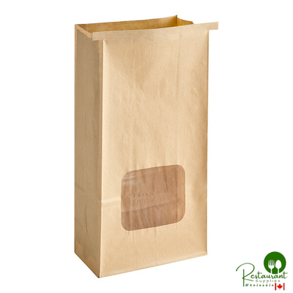Bagcraft 7 1/2" x 4 1/4" x 14 5/8" Natural Tortilla Chip / Snack Bag with Window and Tin Tie Closure - 250/Case
