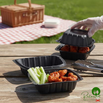 Ecopax 6" x 6" 1-Compartment Microwaveable Black Mineral-Filled Plastic Hinged Take-Out Container - 250/Case