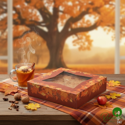Southern Champion 10" x 10" x 2 1/2" Rustic Orange Window Pie / Bakery Box with Autumn Design - 150/Bundle