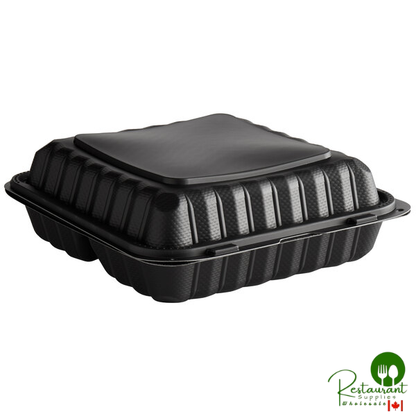 Ecopax 9" x 9" 3-Compartment Microwaveable Black Mineral-Filled Plastic Hinged Take-Out Container - 150/Case