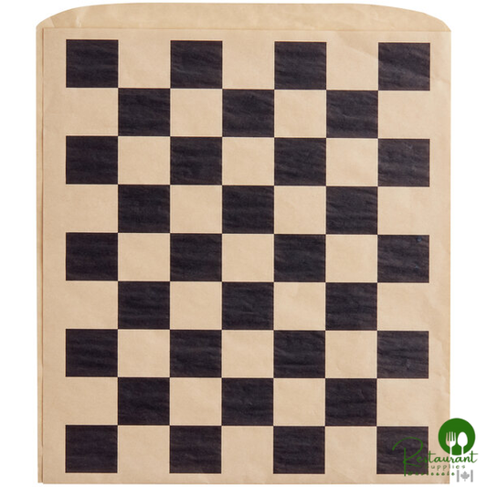 Kraft Black Check Wire Cone Basket Liner / Deli Wrap / Double Open Bag 9" x 10" By Prime - 1,000/Case