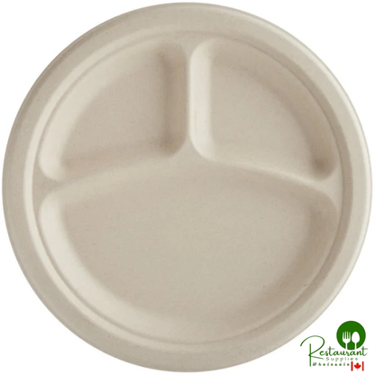 World Centric 9" 3-Compartment Round Compostable Plant Fiber Plate with Leaf Plus - 1,000/Case