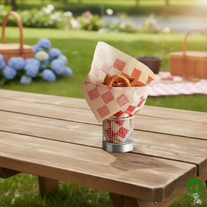 Kraft Red Check Wire Cone Basket Liner / Deli Wrap / Double Open Bag 9" x 10" By Prime - 1,000/Case