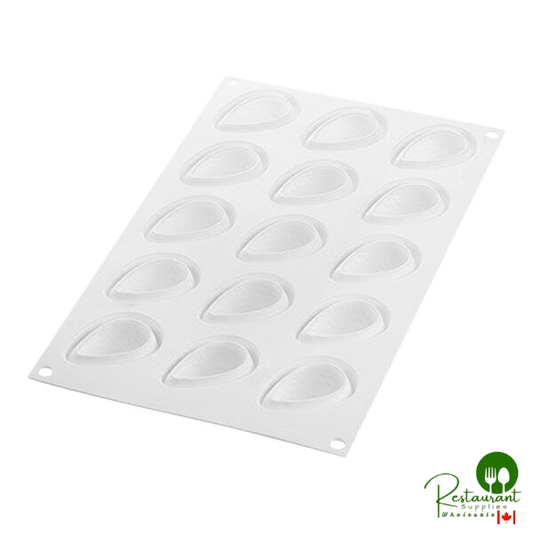 Silikomart Curve Fragola 15 Compartment White Silicone Baking Mold and Plastic Cutter - 1 7/8" x 1 7/16" x 1 5/16" Cavities CURVE FRAGOLA 30