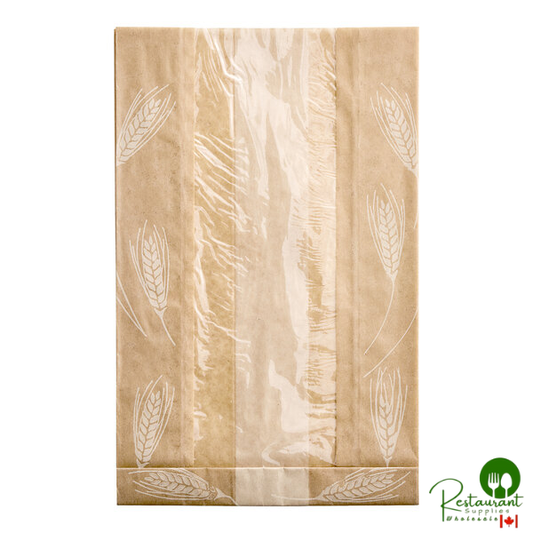 Bagcraft Dubl-Wax® 8" x 3 1/2" x 12 3/4" Natural Artisan Print Bread Bag with Window - 500/Case
