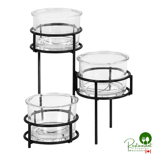Cal-Mil Madison 9" x 9" x 9 1/2" Black 3-Tier Condiment Display with (3) 32 oz. Jars
