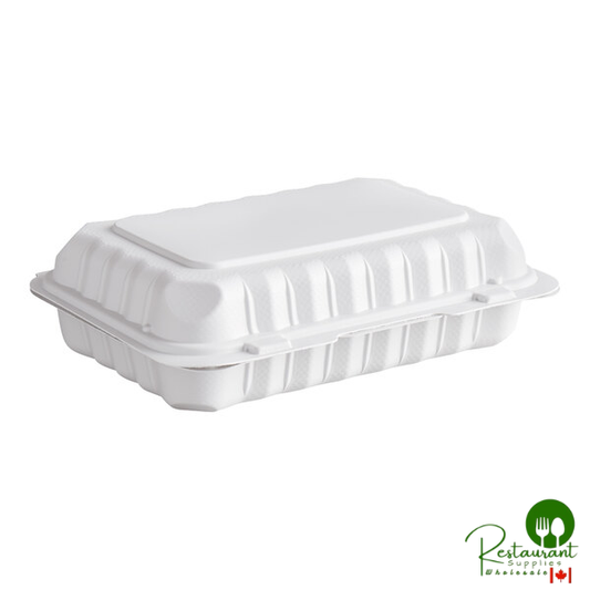 Ecopax 9" x 6" 1-Compartment Microwaveable White Mineral-Filled Plastic Hinged Take-Out Container - 150/Case