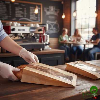 Bagcraft Dubl-Wax® 8" x 3 1/2" x 12 3/4" Natural Artisan Print Bread Bag with Window - 500/Case