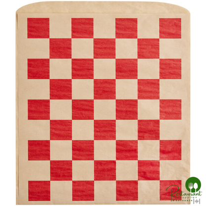 Kraft Red Check Wire Cone Basket Liner / Deli Wrap / Double Open Bag 9" x 10" By Prime - 1,000/Case