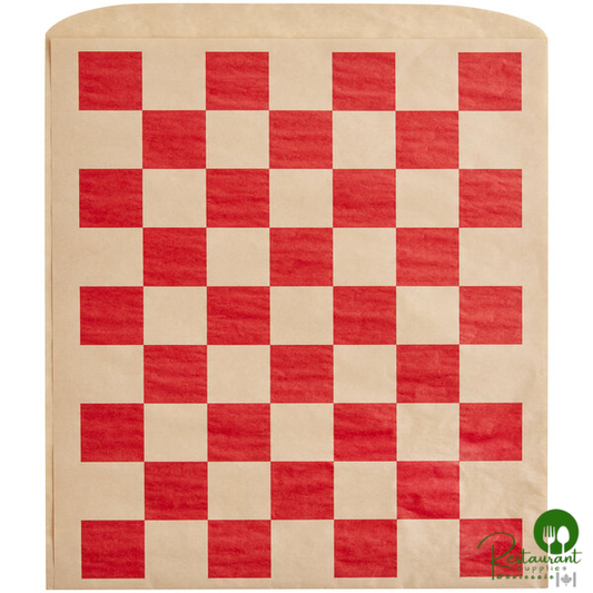 Kraft Red Check Wire Cone Basket Liner / Deli Wrap / Double Open Bag 9" x 10" By Prime - 1,000/Case