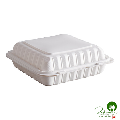 Ecopax 9" x 9" 1-Compartment Microwaveable White Mineral-Filled Plastic Hinged Take-Out Container - 150/Case