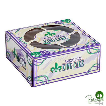 Champion 6" x 6" x 2 1/2" Auto-Popup Window Pie / Bakery Box with Mardi Gras King Cake Design - 150/Case
