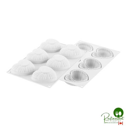 Silikomart Curve Lovely 6 Compartment White Silicone Baking Mold and Plastic Cutter - 3 1/4" x 3 1/16" x 1 1/4" Cavities CURVE LOVELY 110