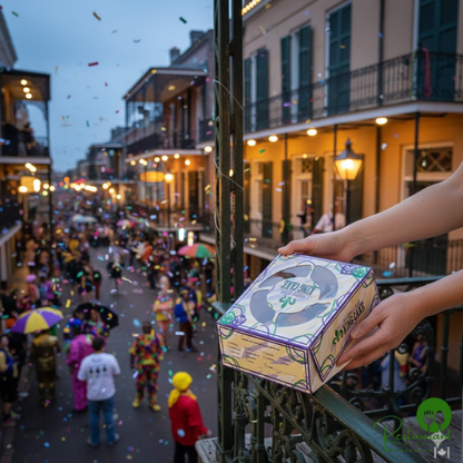 Champion 6" x 6" x 2 1/2" Auto-Popup Window Pie / Bakery Box with Mardi Gras King Cake Design - 150/Case