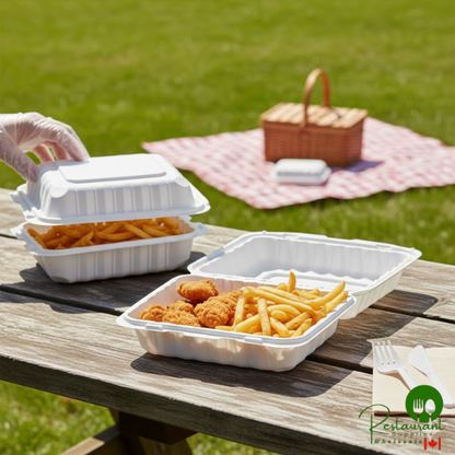 Ecopax 9" x 9" 1-Compartment Microwaveable White Mineral-Filled Plastic Hinged Take-Out Container - 150/Case