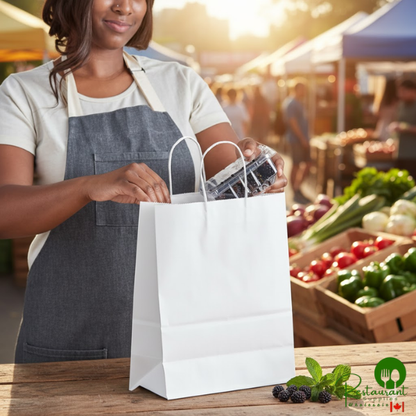 Duro Missy 10" x 5" x 13" White Paper Shopping Bag with Handles - 250/Case