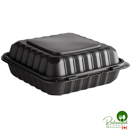 Ecopax 8" x 8" 1-Compartment Microwaveable Black Mineral-Filled Plastic Hinged Take-Out Container - 150/Case