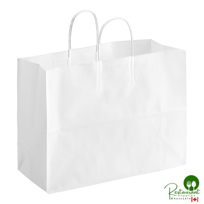 Duro 16" x 6" x 12" Tote White Paper Shopping Bag with Handles - 250/Bundle