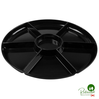 Fineline D18777.BK Platter Pleasers 18" Round Black Plastic 7-Compartment Tray - 12/Case