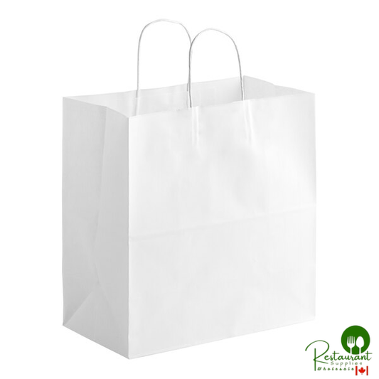 Duro 13" x 7" x 13" Jr. Mart White Paper Shopping Bag with Handles - 250/Bundle