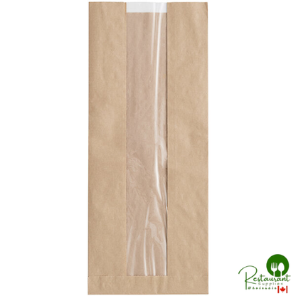 Durable Packaging BB6214N 14" x 6" x 3 1/4" Kraft Paper Windowed Bread Bag - 1,000/Case