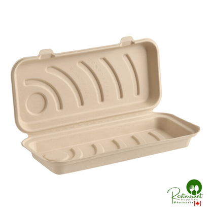 World Centric 13 11/16" x 6 5/8" x 2 11/16" Compostable Fiber Deep Dish Flatbread / Pizza Clamshell Container - 200/Case