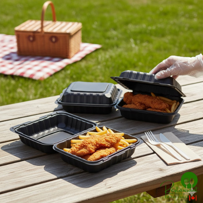 Ecopax 8" x 8" 1-Compartment Microwaveable Black Mineral-Filled Plastic Hinged Take-Out Container - 150/Case