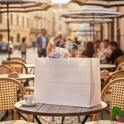 Duro 16" x 6" x 12" Tote White Paper Shopping Bag with Handles - 250/Bundle