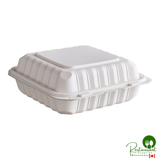 Ecopax 8" x 8" 1-Compartment Microwaveable White Mineral-Filled Plastic Hinged Take-Out Container - 150/Case