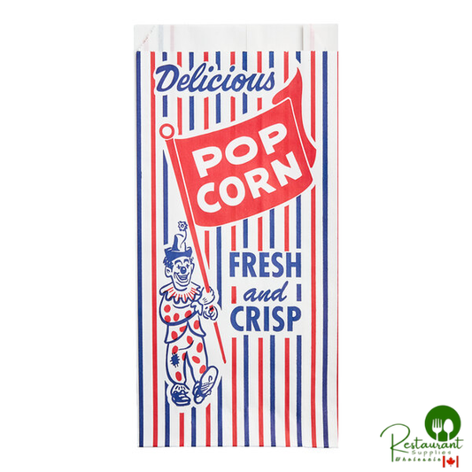 Bagcraft 4" x 1 1/2" x 8" 16 oz. Printed "Delicious" Clown Popcorn Bag - 1,000/Case
