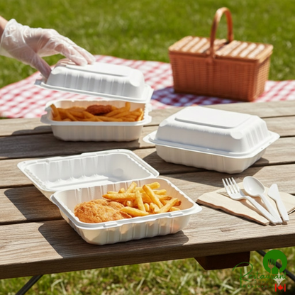 Ecopax 8" x 8" 1-Compartment Microwaveable White Mineral-Filled Plastic Hinged Take-Out Container - 150/Case