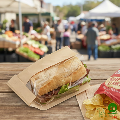 Bagcraft Packaging 300093 4 1/2" x 2 1/2" x 8 1/2" Dubl-View® ToGo! Kraft Medium Window Sandwich / Bakery Bag - 500/Case