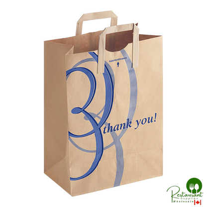 Duro 1/6 Natural Kraft "Thank You" Paper Barrel Sack with Flat Handles - 300/Case