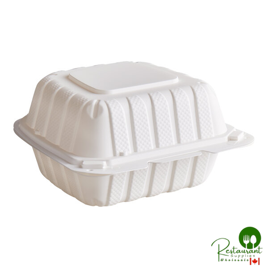 Ecopax 6" x 6" 1-Compartment Microwaveable White Mineral-Filled Plastic Hinged Take-Out Container - 250/Case