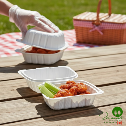 Ecopax 6" x 6" 1-Compartment Microwaveable White Mineral-Filled Plastic Hinged Take-Out Container - 250/Case