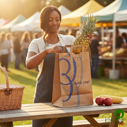 Duro 1/6 Natural Kraft "Thank You" Paper Barrel Sack with Flat Handles - 300/Case