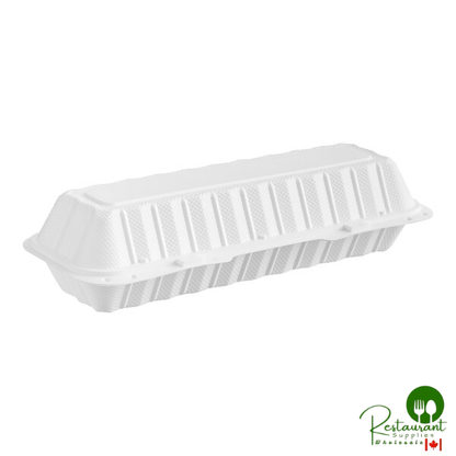 Ecopax 13" x 4 1/2" 1-Compartment Microwaveable White Mineral-Filled Plastic Hinged Take-Out Hoagie Container - 150/Case