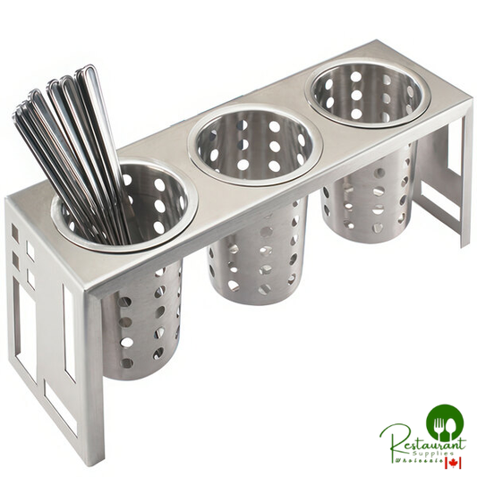 Cal-Mil 1608-55 Squared Stainless Steel 3-Cylinder Horizontal Flatware / Condiment Display