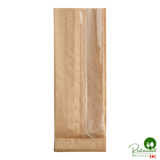 Bagcraft Packaging 300090 4 1/4" x 2 3/4" x 11 3/4" Dubl-View® ToGo! Kraft Extra-Large Window Sandwich / Bakery Bag - 500/Case