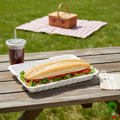 Ecopax 13" x 4 1/2" 1-Compartment Microwaveable White Mineral-Filled Plastic Hinged Take-Out Hoagie Container - 150/Case