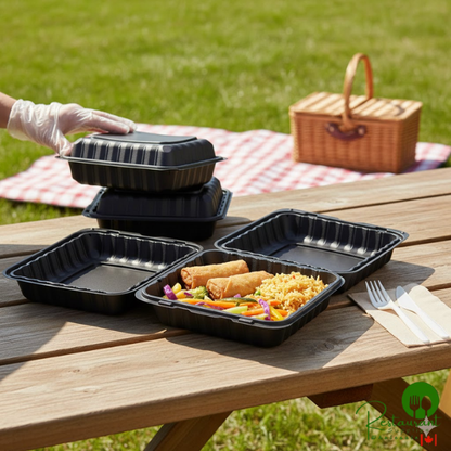 Ecopax 9" x 9" 1-Compartment Microwaveable Black Mineral-Filled Plastic Hinged Take-Out Container - 150/Case