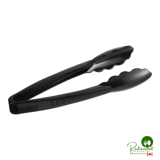 Fineline 3390-BK Platter Pleasers 9" Extra Heavy-Duty Black Disposable Plastic Tongs - 24/Case