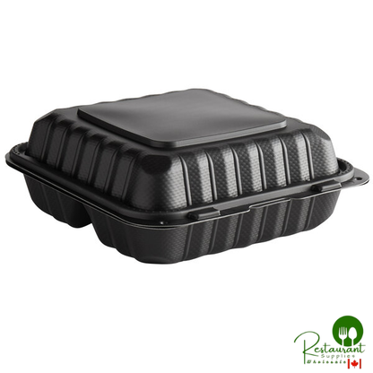 Ecopax 8" x 8" 3-Compartment Microwaveable Black Mineral-Filled Plastic Hinged Take-Out Container - 150/Case